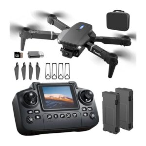 DRON E88 CON DOBLE BATERIA Y PANTALLA EN EL CONTROL REMOTO