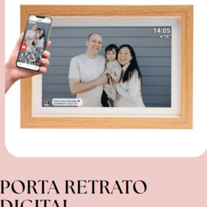 PORTARRETRATO DIGITAL INTELIGENTE CON MARCO DE MADERA Y CONEXIÓN WIFI